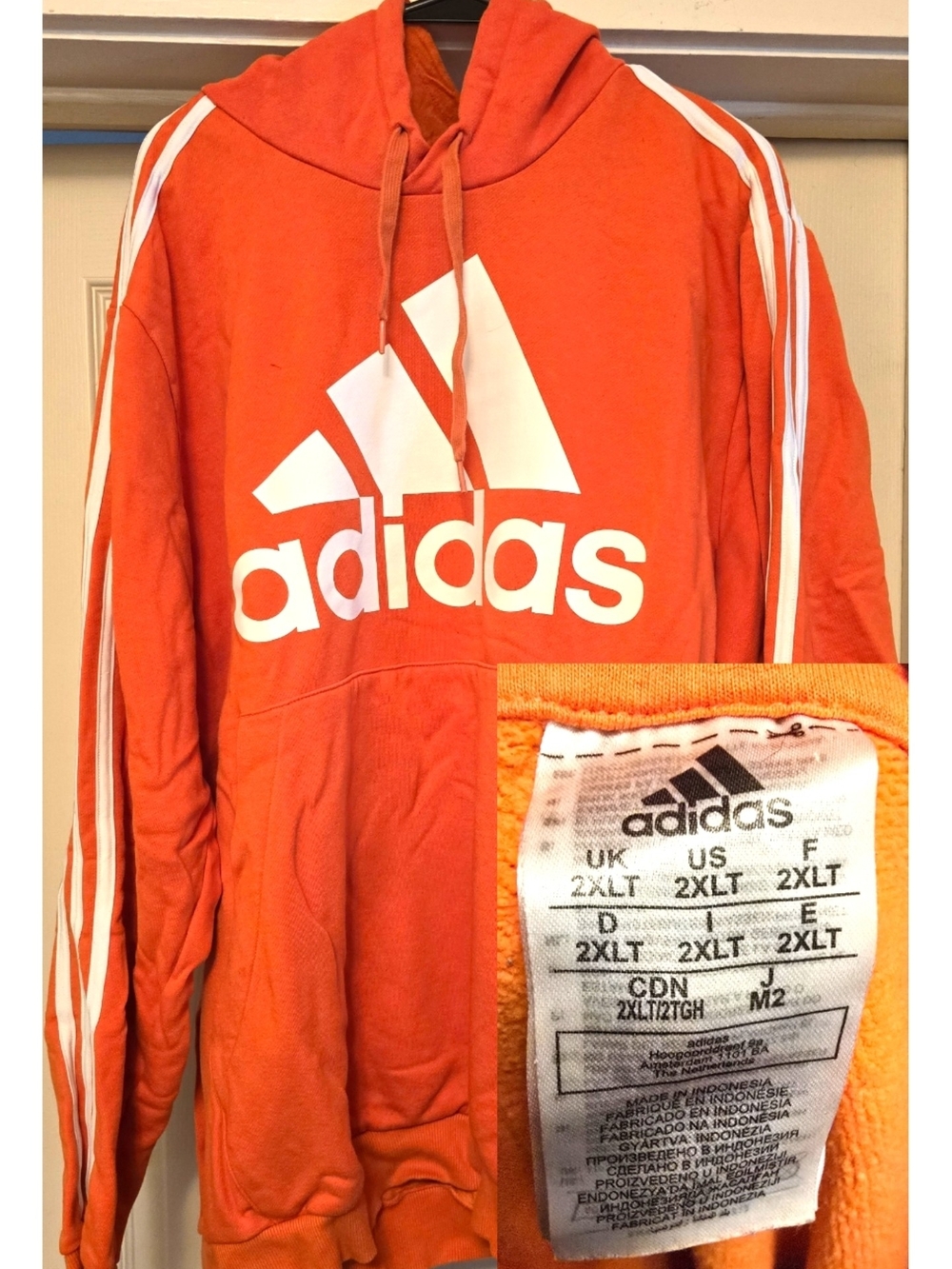 2XT adidas Orange Hoodie with White Logo & Stripes